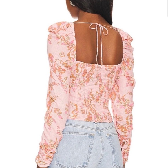NWT FREE PEOPLE Hilary Printed Top / Blouse | Pink | Size L - Picture 10 of 11